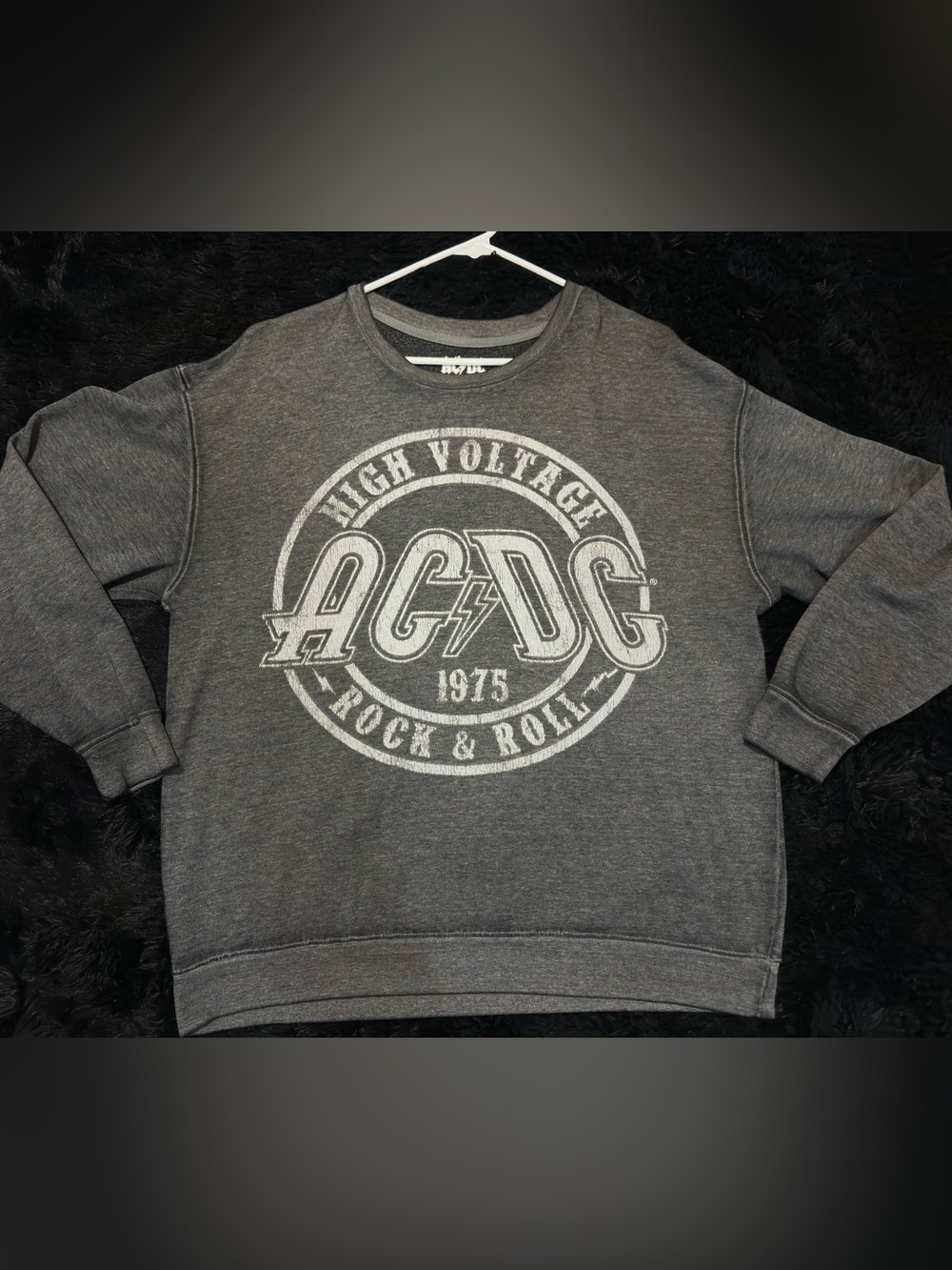 AC/DC heather Gray 'oversized High Voltage' Logo Crewneck Sweatshirt